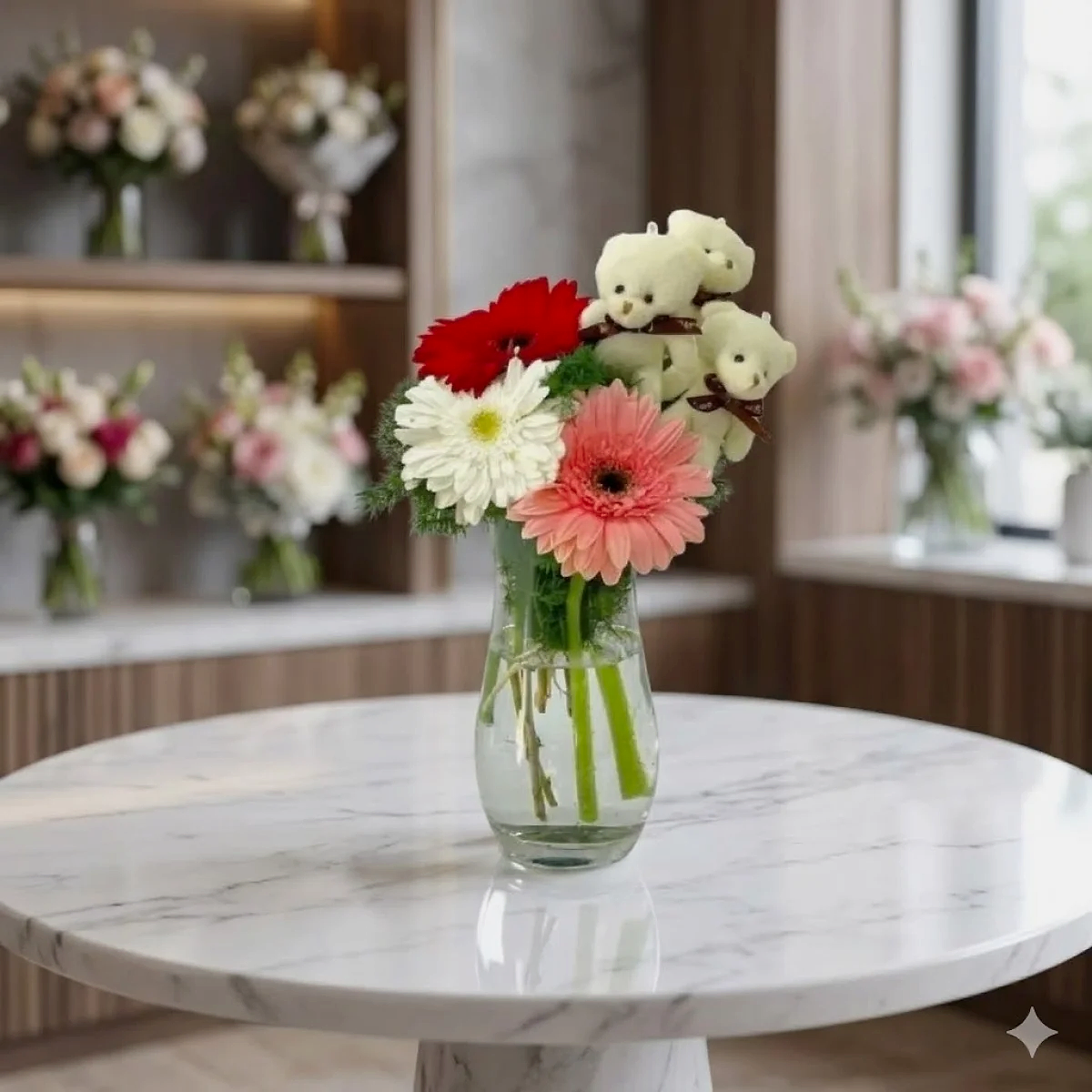 Renki gerbera ve minik ayıcıklar